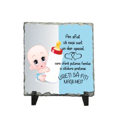 Am aflat ca nasii sunt un dar special albastru, piatra ardezie personalizata, cu mesaj model, pa067